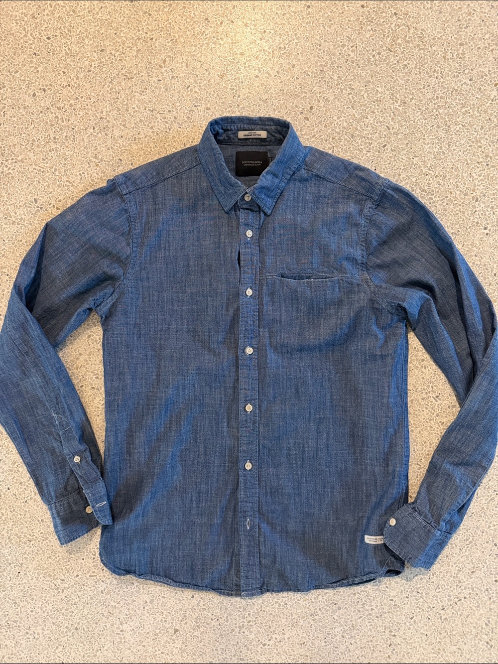 Scotch & Soda Blue Organic Cotton Denim Chambray Button-Down Shirt Small